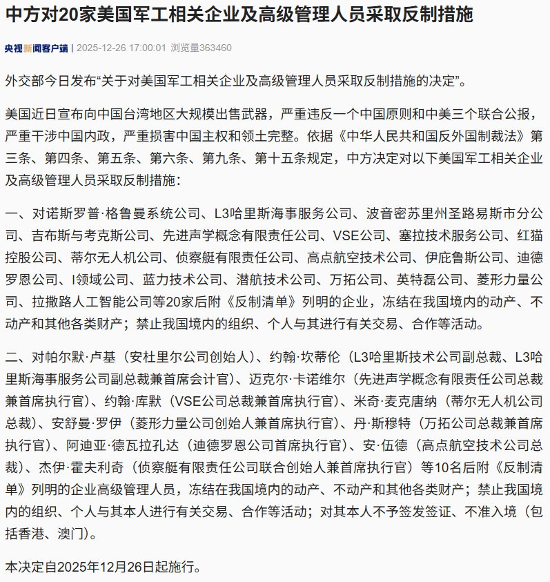 圣彼得堡泽尼特vs诺夫哥罗德_美宣布向中国台湾地区大规模出售武器圣彼得堡泽尼特vs诺夫哥罗德，中方对20家美国军工相关企业采取反制措施